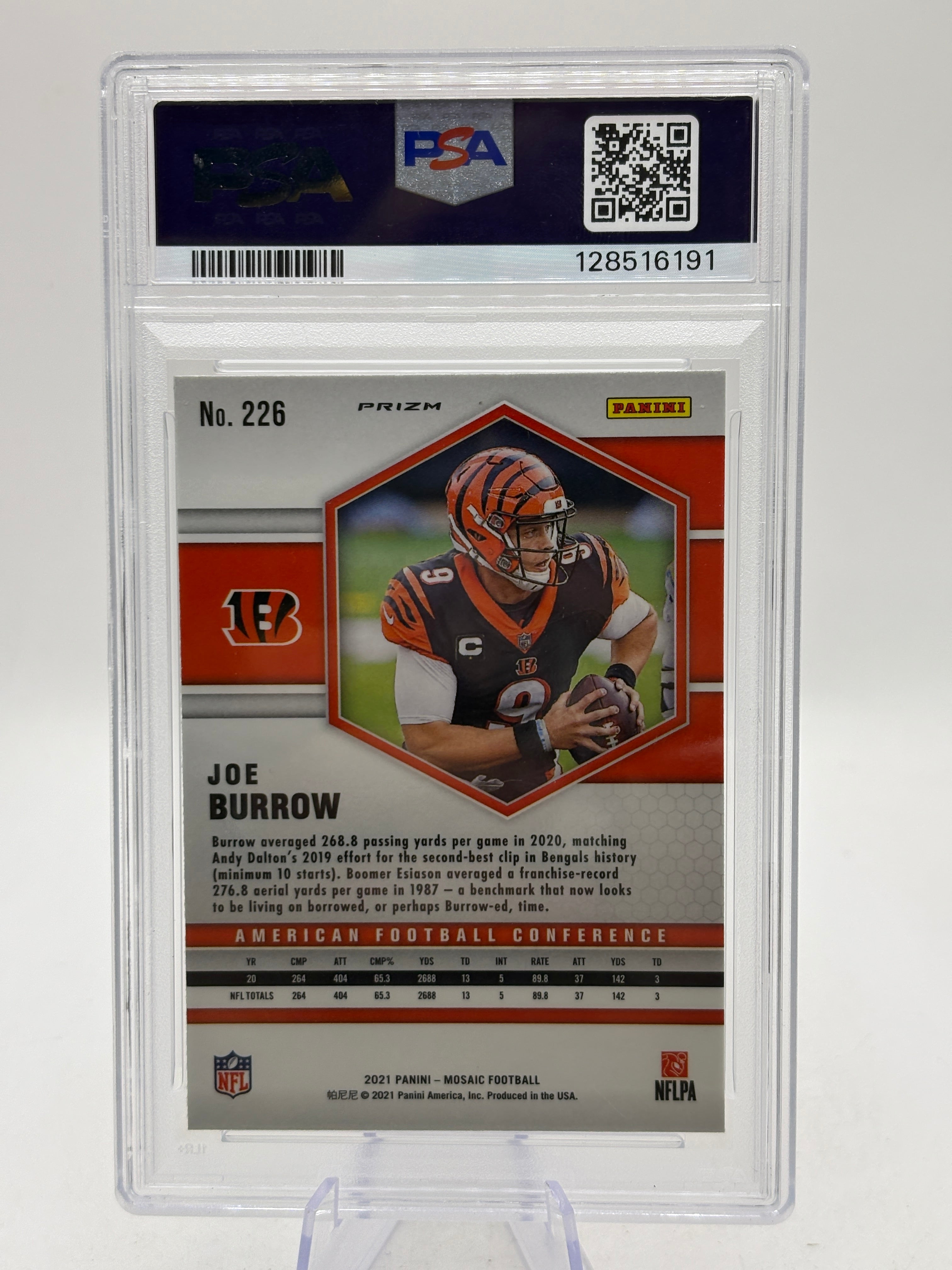 2021 NFL Panini Green Mosaic Prizm #226 Joe Burrow Bengals PSA 10